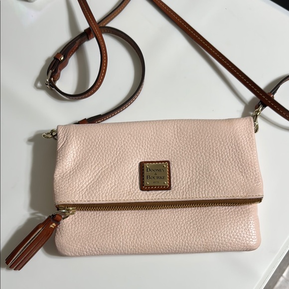 Dooney & Bourke Handbags - Dooney & Bourke Pink and Brown Crossbody Bag with Pebbled Leather